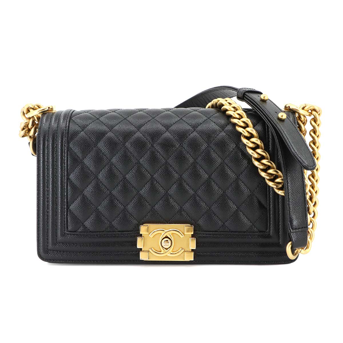 BOY CHANEL Chain Shoulder Bag Leather Black A67086 Purse