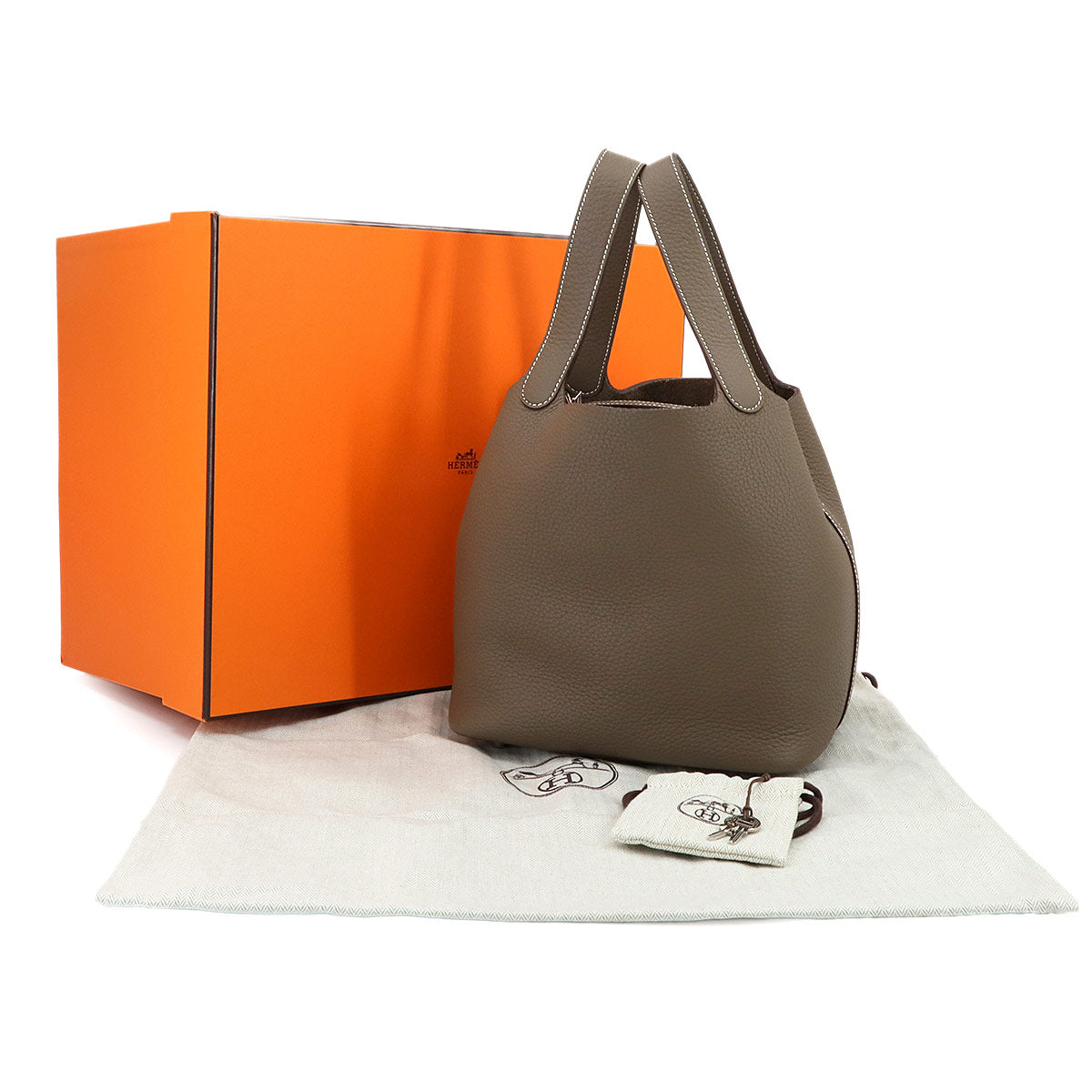 Picotin Lock MM Hand Bag Taurillon Clemence Etoupe Purse