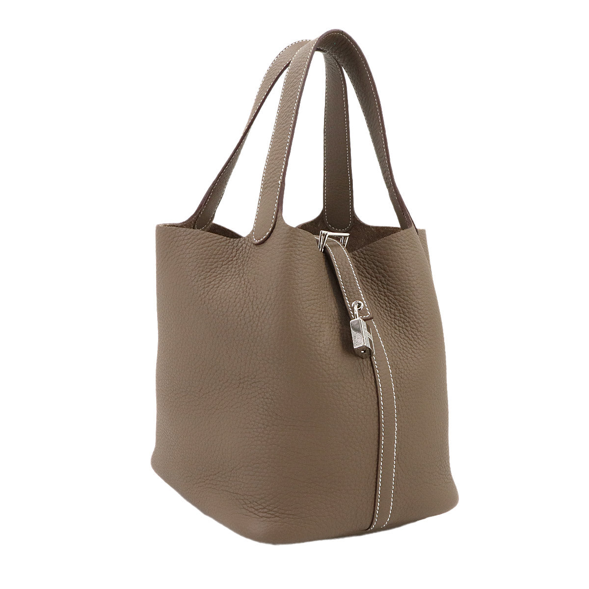 Picotin Lock MM Hand Bag Taurillon Clemence Etoupe Purse
