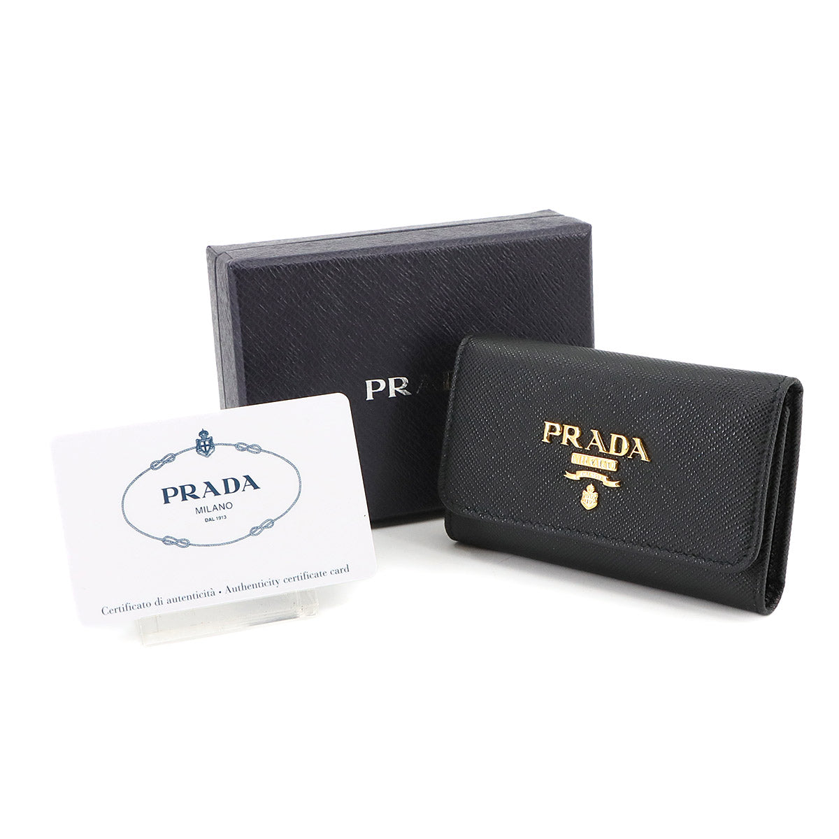 Keychain Key Case Saffiano Leather Nero 1PG004 Accessory