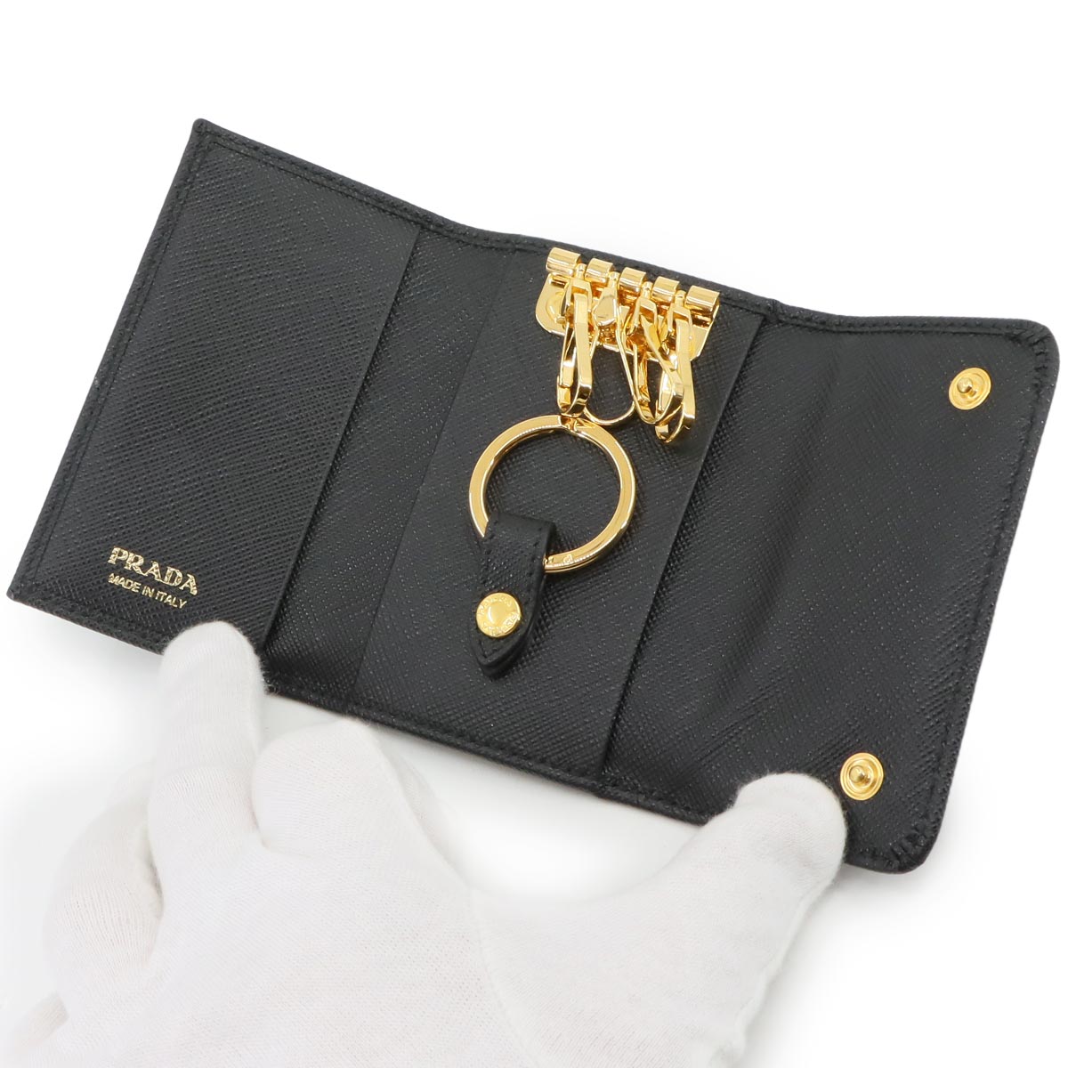 Keychain Key Case Saffiano Leather Nero 1PG004 Accessory