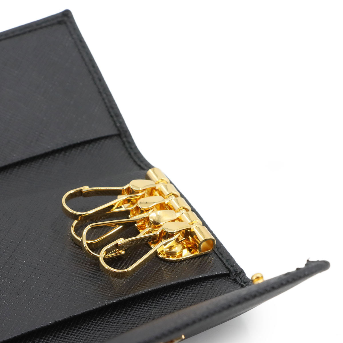 Keychain Key Case Saffiano Leather Nero 1PG004 Accessory