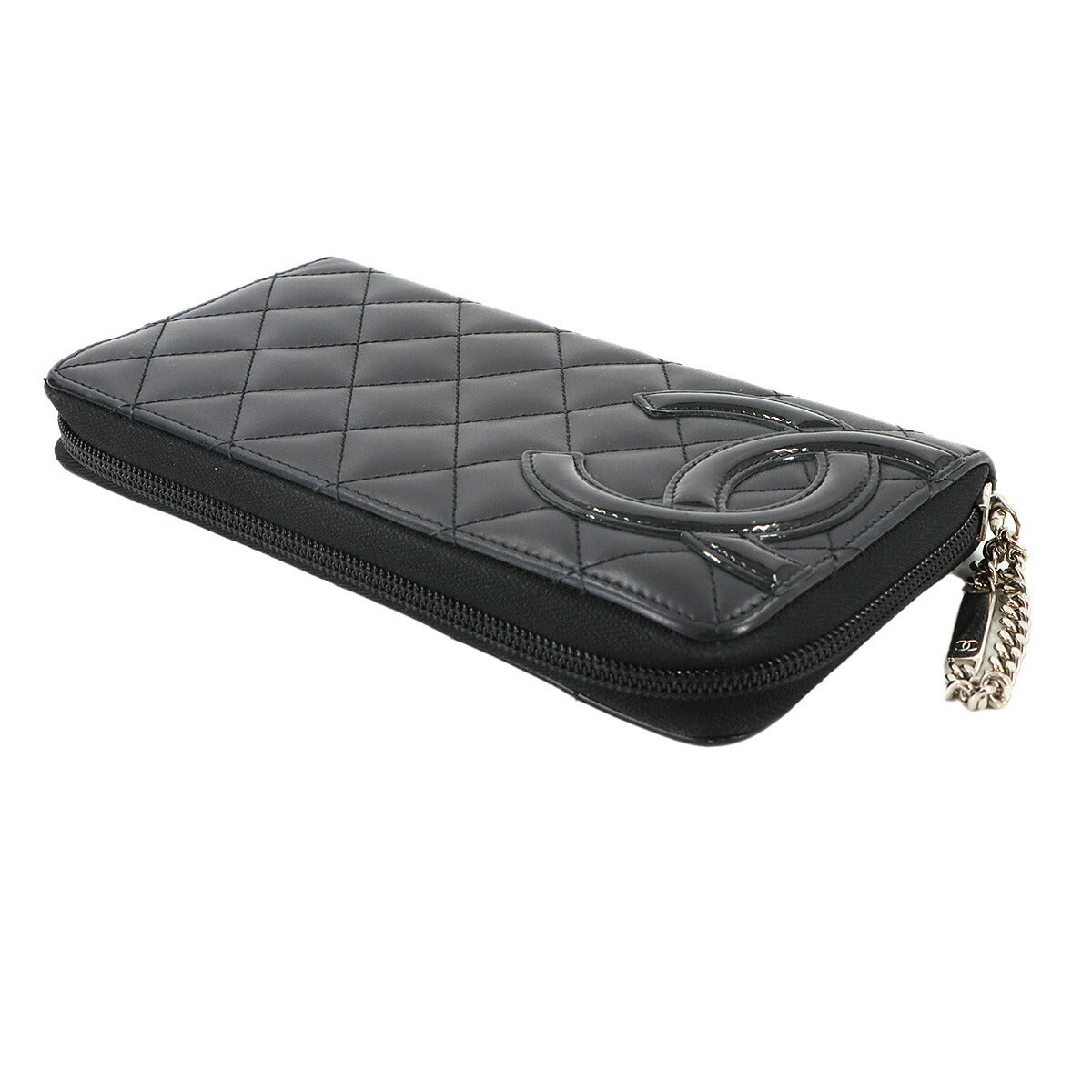 Cambon Line Zipped Around Long Wallet Leather Black A50078