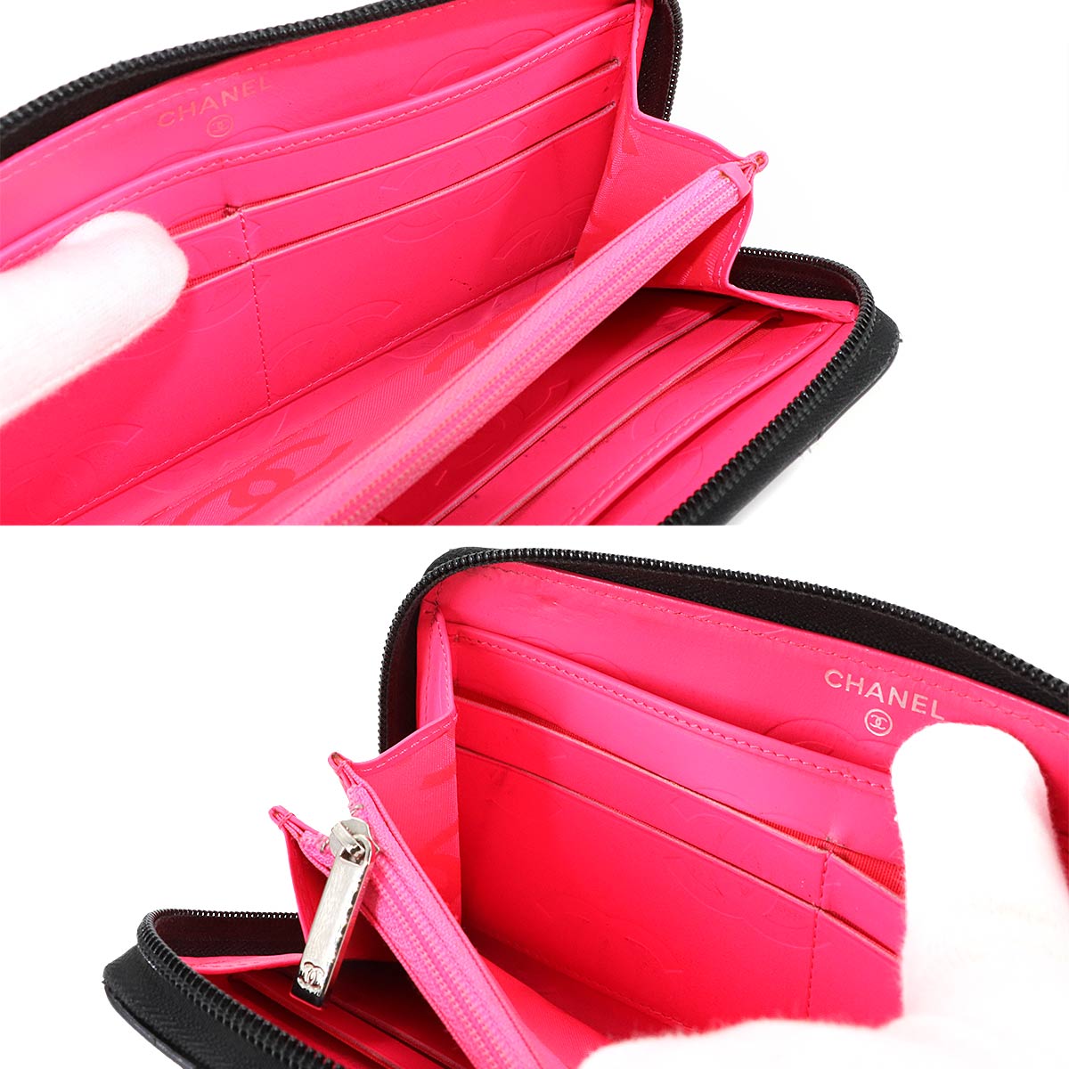 Cambon Line Zipped Around Long Wallet Leather Black A50078