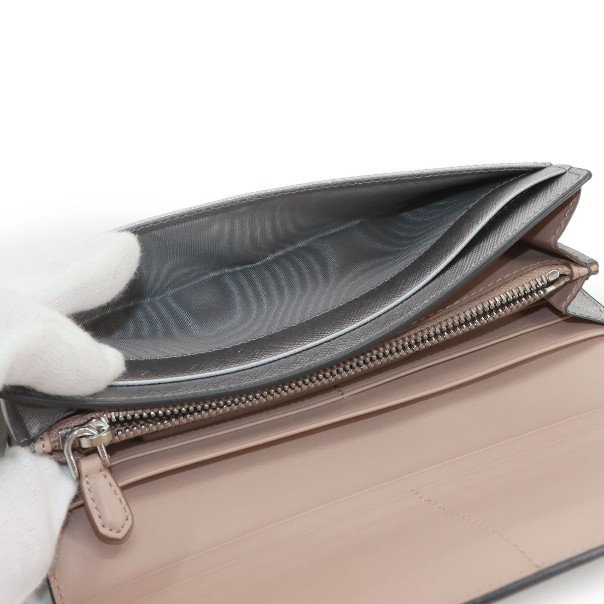 Saffiano Long Wallet Leather Silver Pink Beige 1MH132 Purse