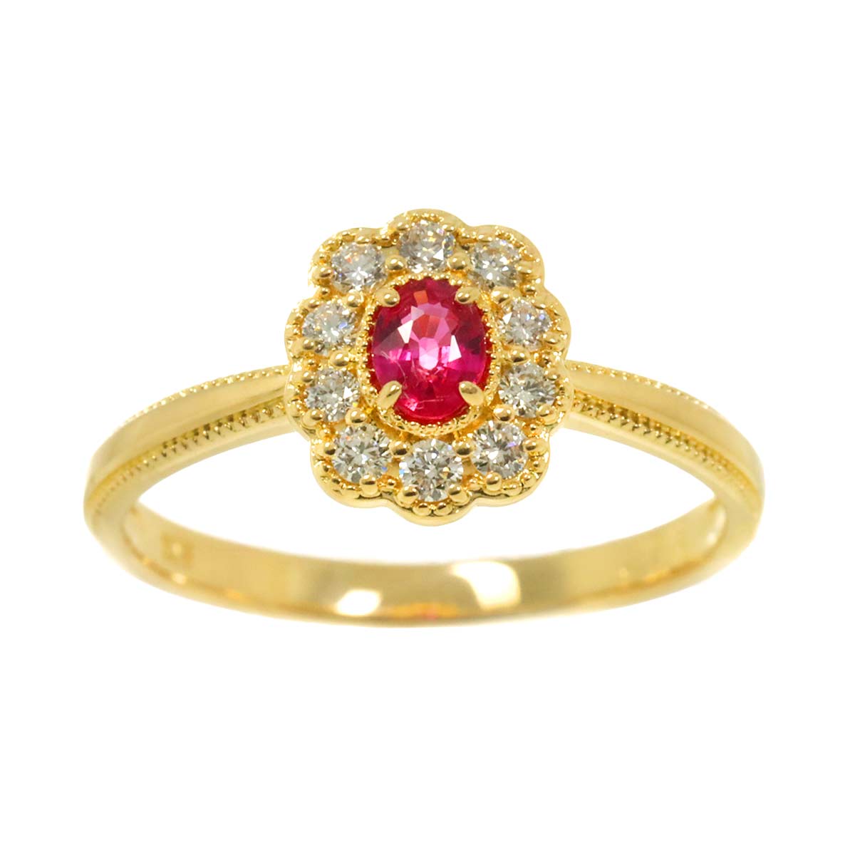 Sapphire 0.19ct Diamond 0.16ct Ring 18K Yellow Gold 750 5.75-6(US)