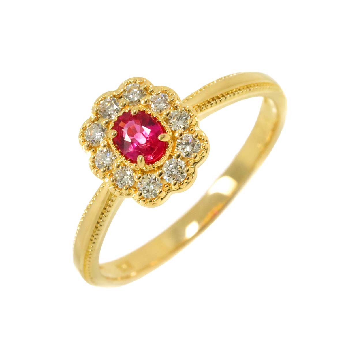 Sapphire 0.19ct Diamond 0.16ct Ring 18K Yellow Gold 750 5.75-6(US)