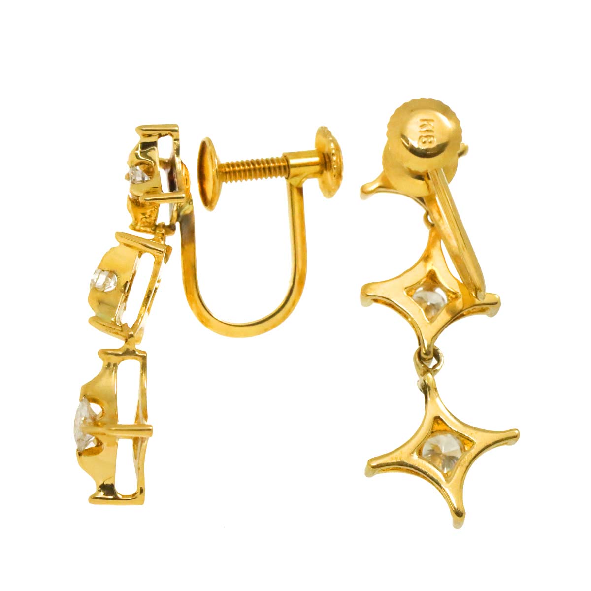 Diamond Earrings 18K K18 YG 750