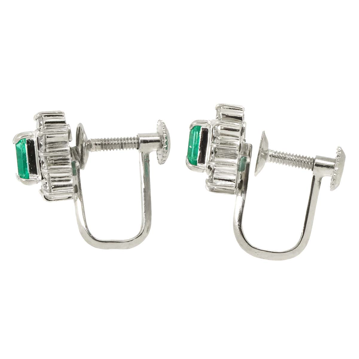 Emerald 0.28ct/0.25ct Diamond 0.19ctx2 Earrings Pt Platinum