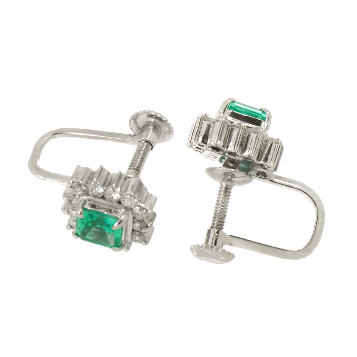 Emerald 0.28ct/0.25ct Diamond 0.19ctx2 Earrings Pt Platinum