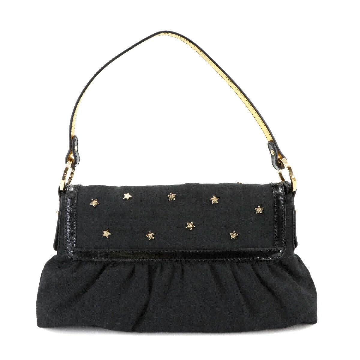 Zucca Star Studs Hand Bag Canvas Leather Black Gold 8BR445