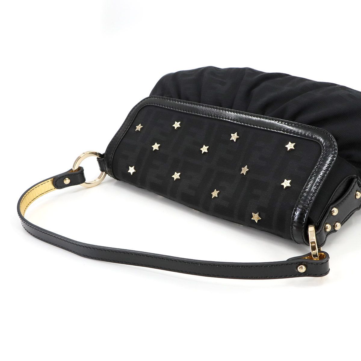 Zucca Star Studs Hand Bag Canvas Leather Black Gold 8BR445