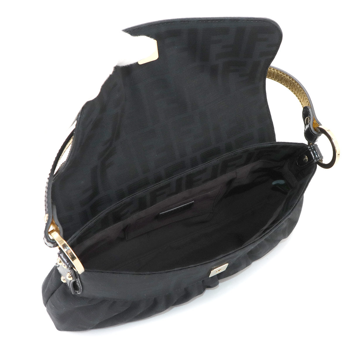 Zucca Star Studs Hand Bag Canvas Leather Black Gold 8BR445