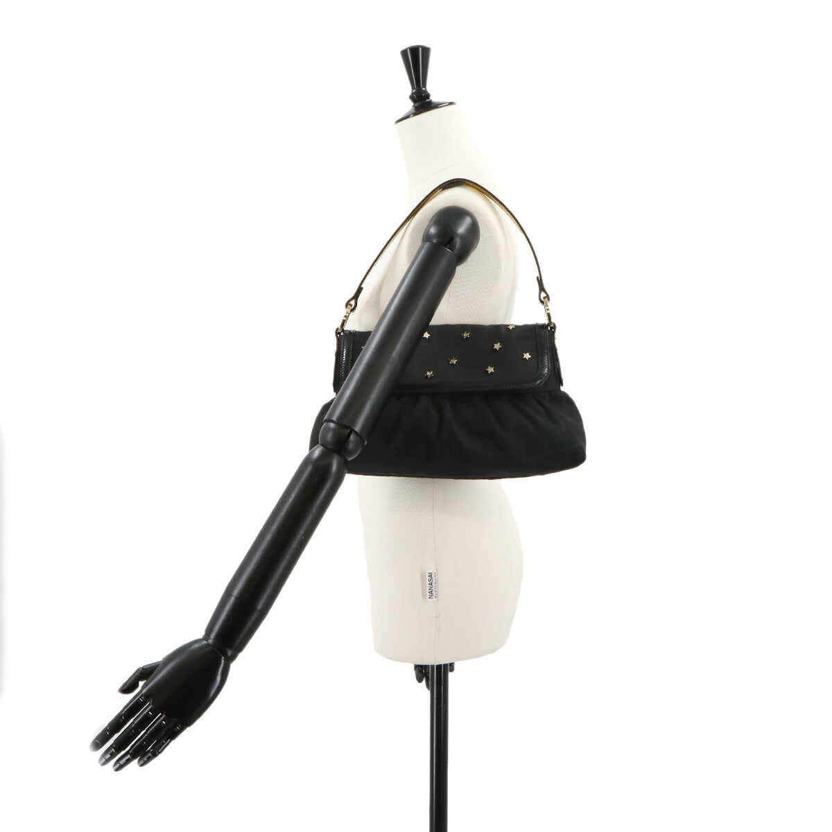 Zucca Star Studs Hand Bag Canvas Leather Black Gold 8BR445