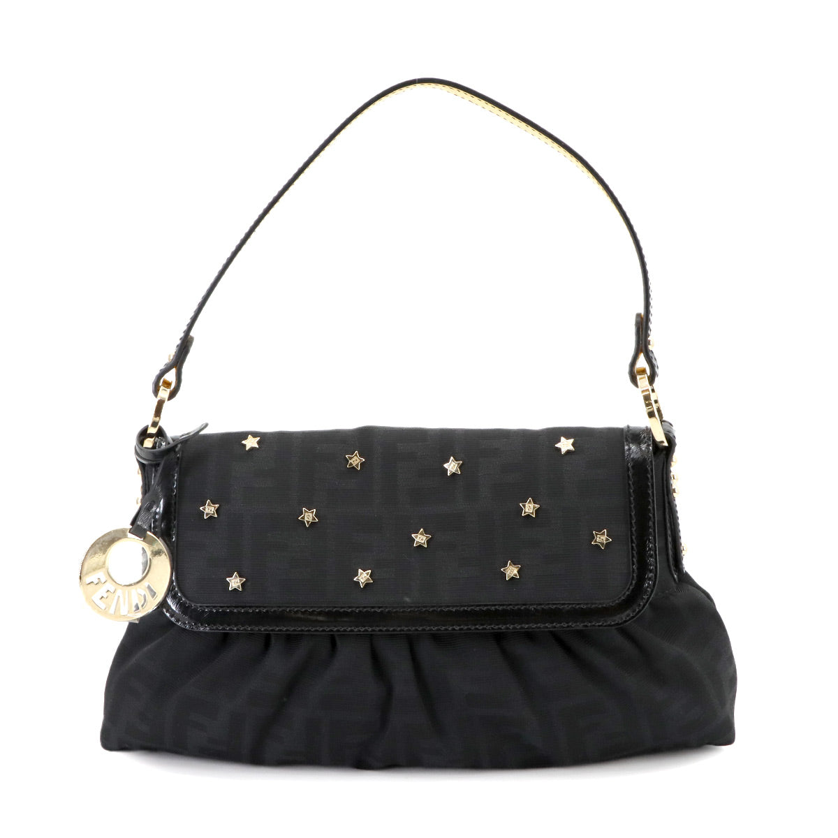 Zucca Star Studs Hand Bag Canvas Leather Black Gold 8BR445