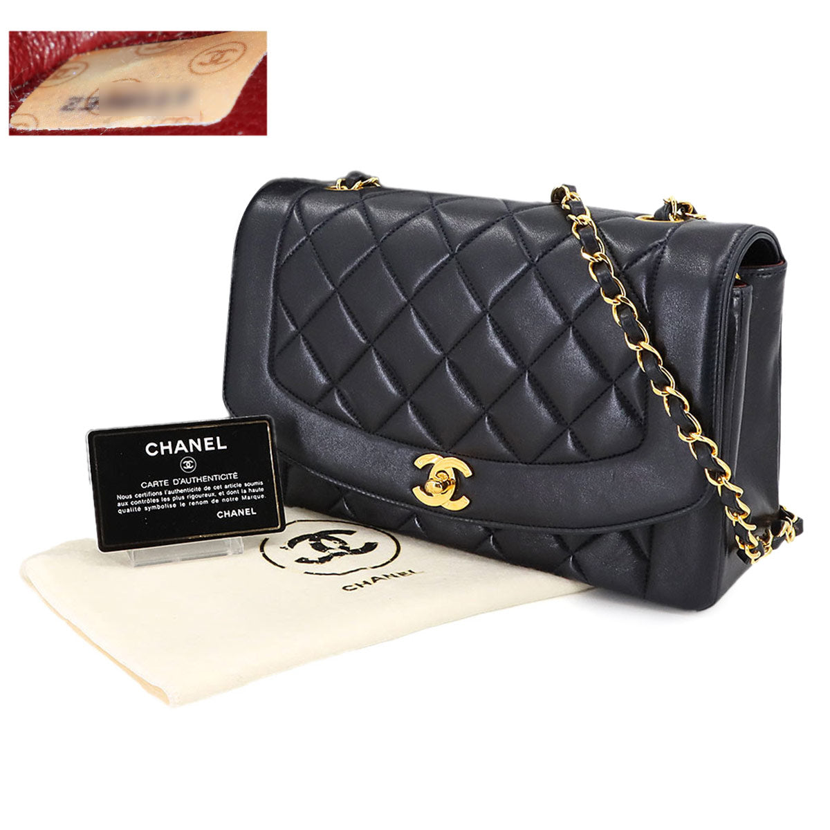 Diana Matelasse 25 Chain Shoulder Bag Leather Navy A01165