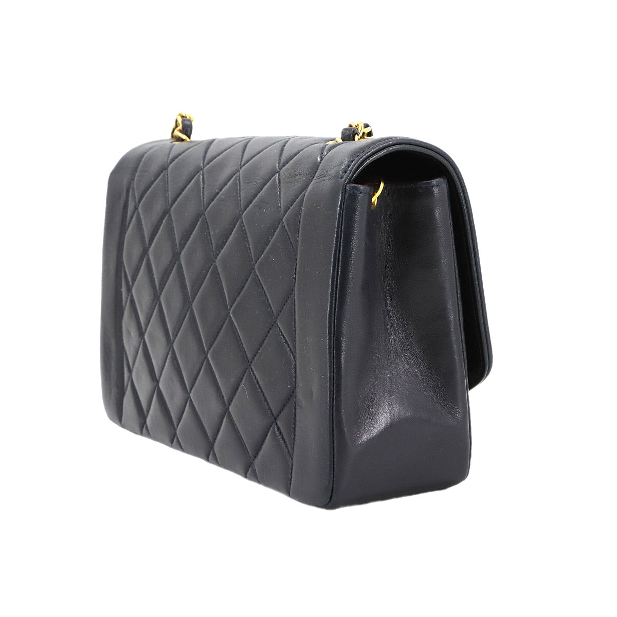 Diana Matelasse 25 Chain Shoulder Bag Leather Navy A01165