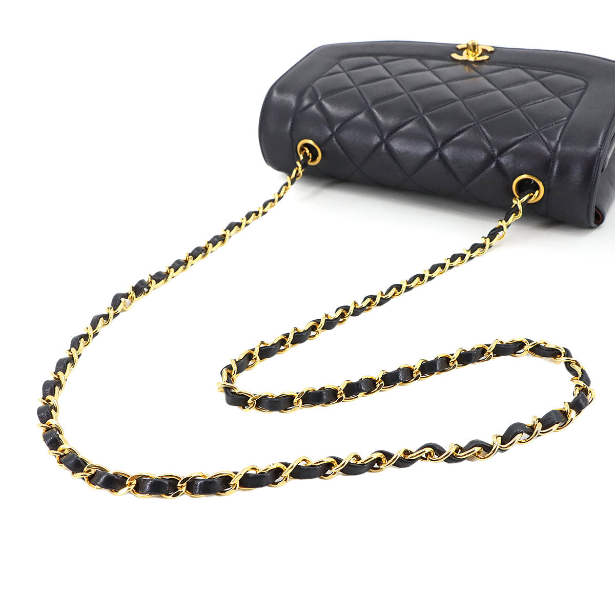 Diana Matelasse 25 Chain Shoulder Bag Leather Navy A01165