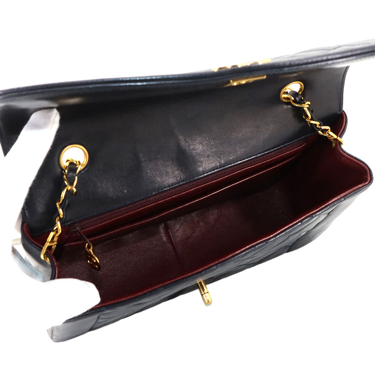 Diana Matelasse 25 Chain Shoulder Bag Leather Navy A01165