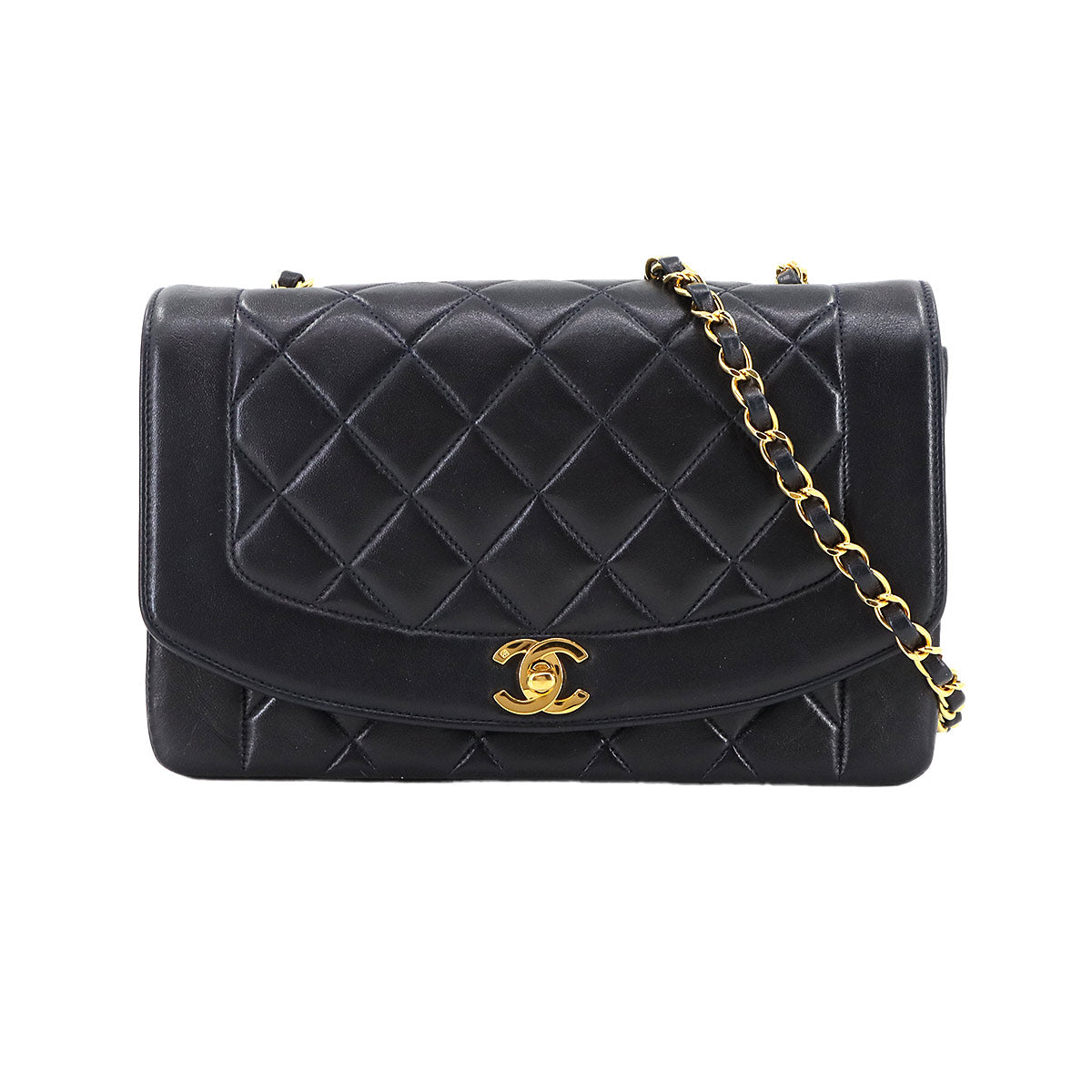 Diana Matelasse 25 Chain Shoulder Bag Leather Navy A01165