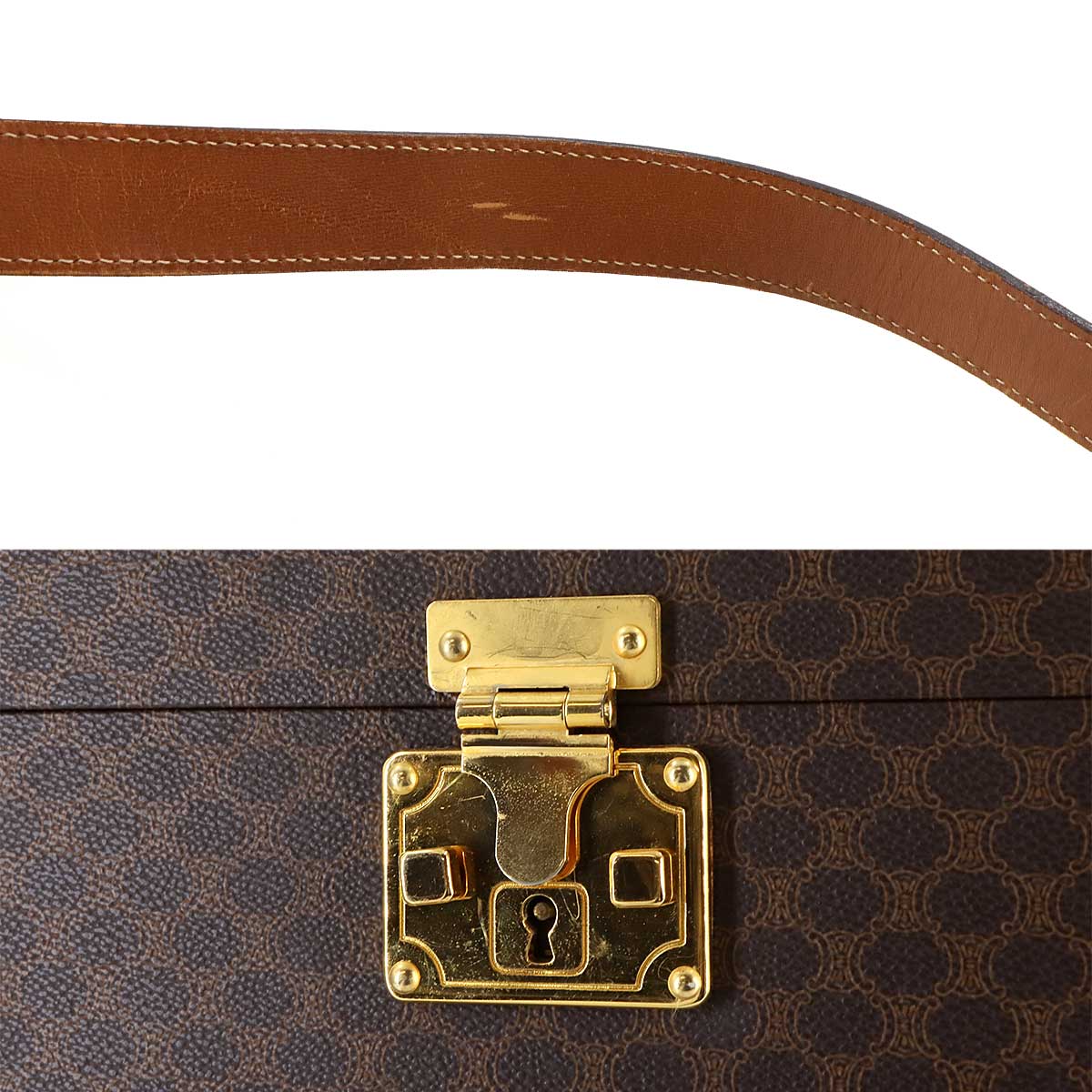 Macadam Vanity Hand Shoulder Bag PVC Leather Brown Vintage Purse