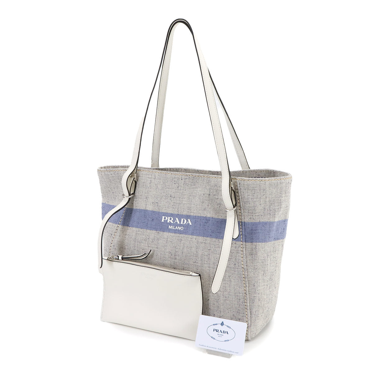 Tote Bag Canvas Leather Gray Blue 1BG303 Purse