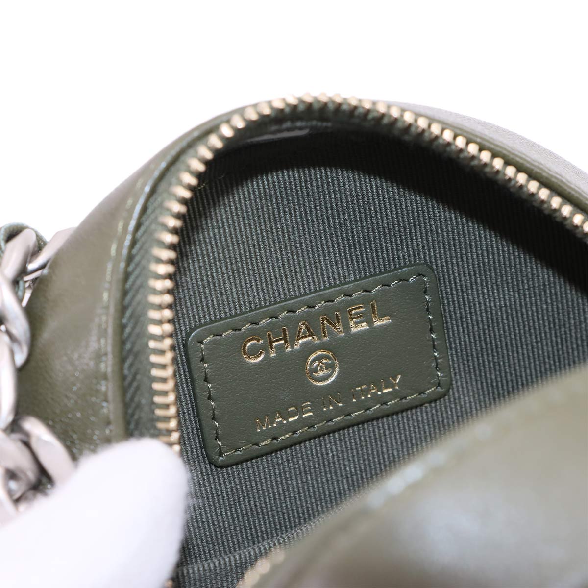 19 Round Clutch Chain Shoulder Bag Leather Khaki AP0945 Purse