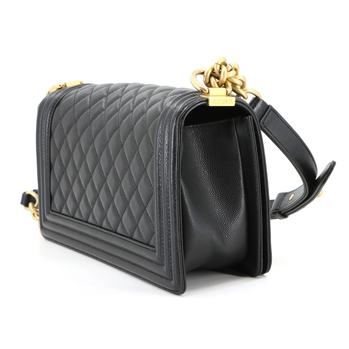 BOY CHANEL Chain Shoulder Bag Leather Black A67086 Purse