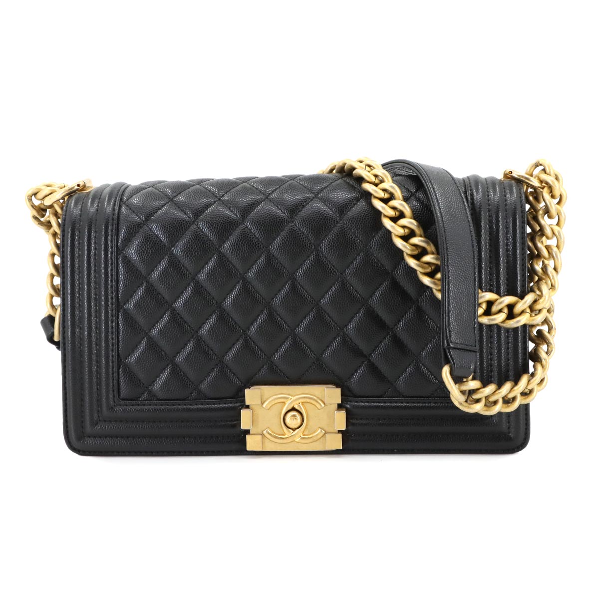 BOY CHANEL Chain Shoulder Bag Leather Black A67086 Purse
