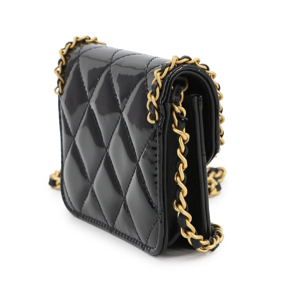 Mini Mini Matelasse Chain Shoulder Bag Patent leather Black