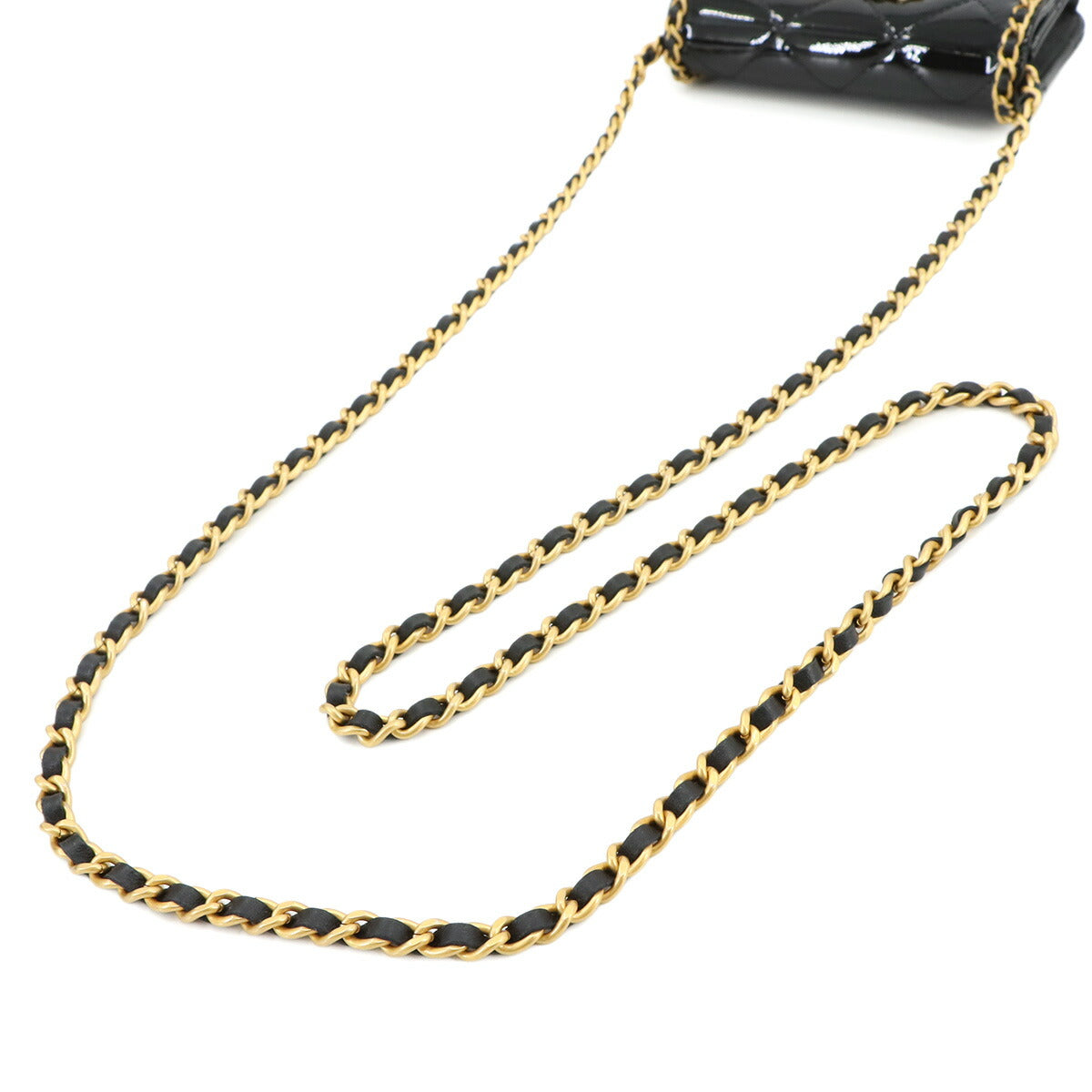 Mini Mini Matelasse Chain Shoulder Bag Patent leather Black