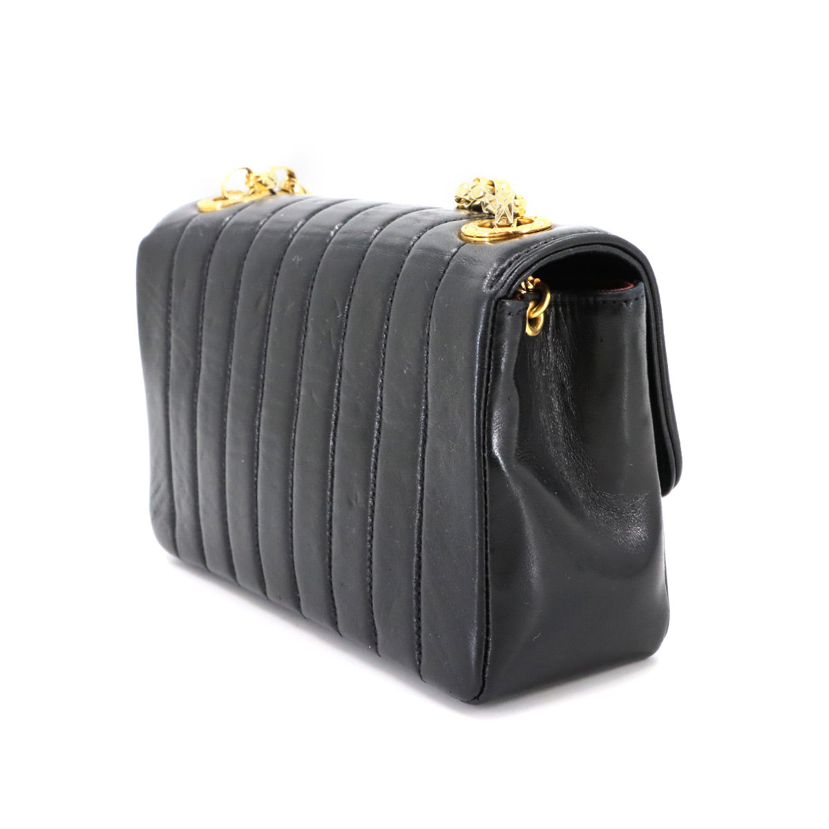 Bijou Chain Shoulder Bag Leather Black Vintage Purse