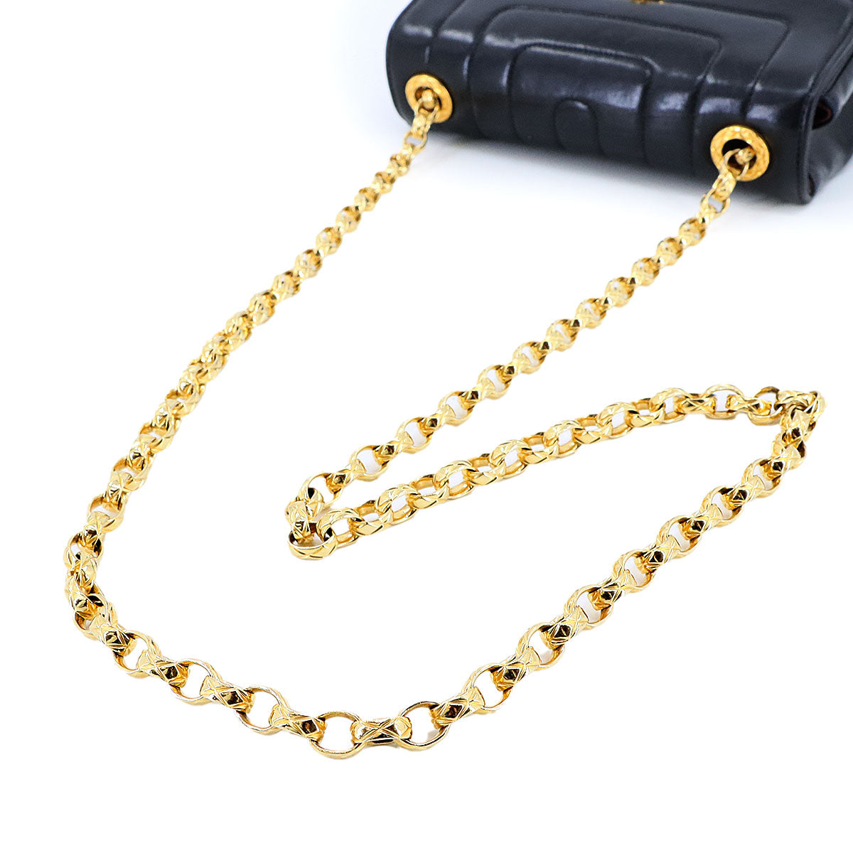 Bijou Chain Shoulder Bag Leather Black Vintage Purse