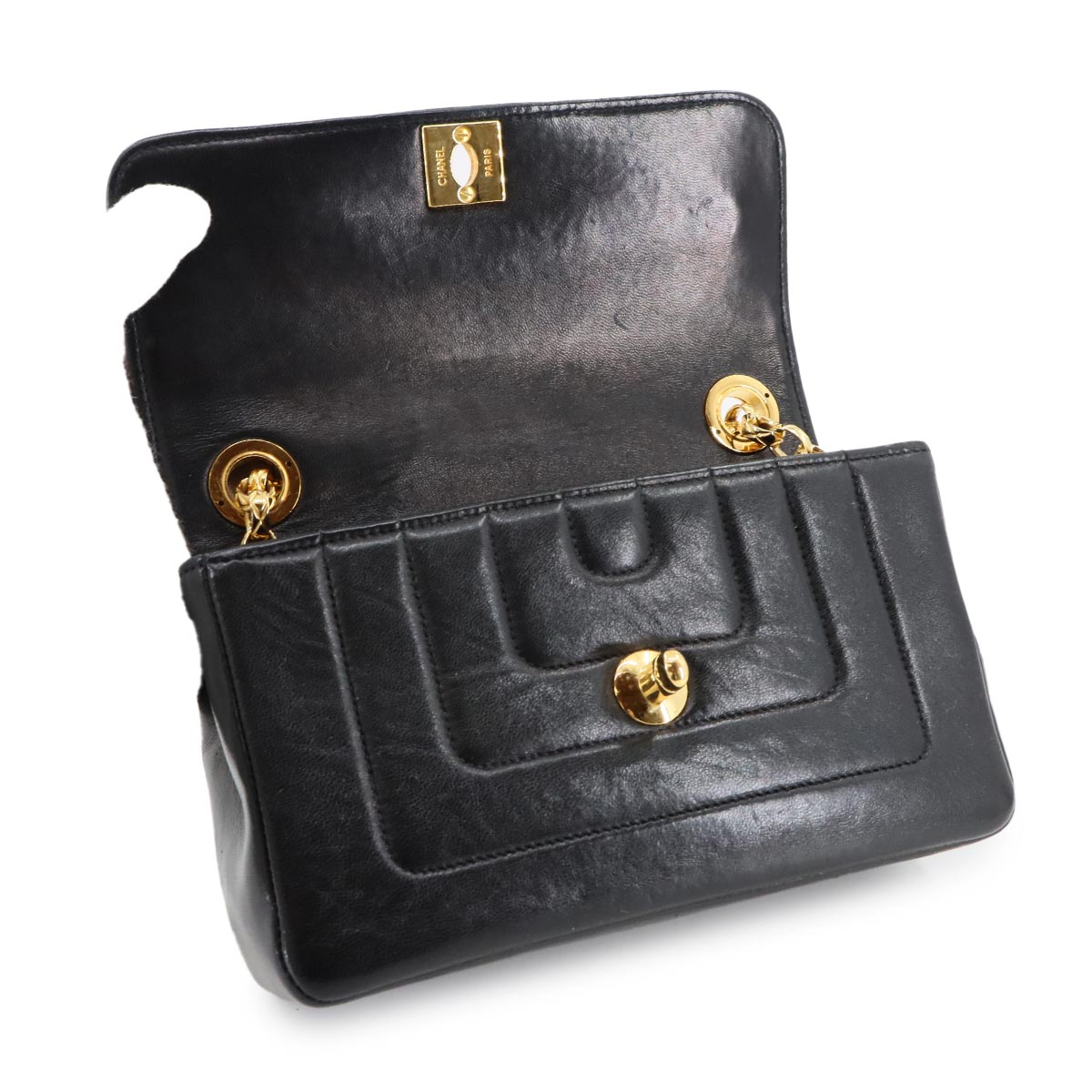 Bijou Chain Shoulder Bag Leather Black Vintage Purse