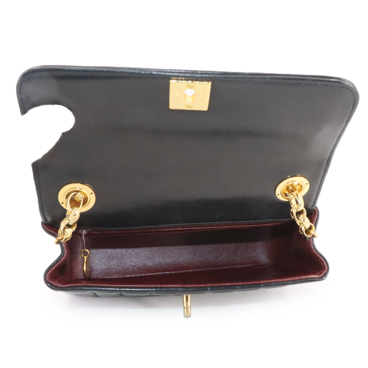 Bijou Chain Shoulder Bag Leather Black Vintage Purse