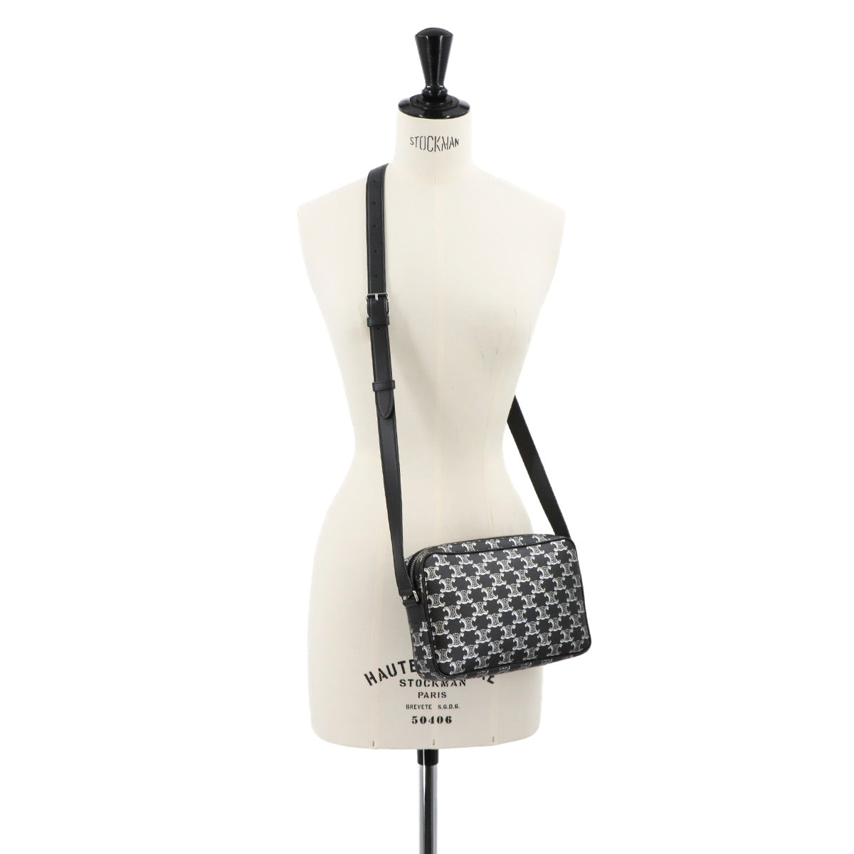 Triomphe Horizontal Messenger Shoulder Bag PVC Leather Black