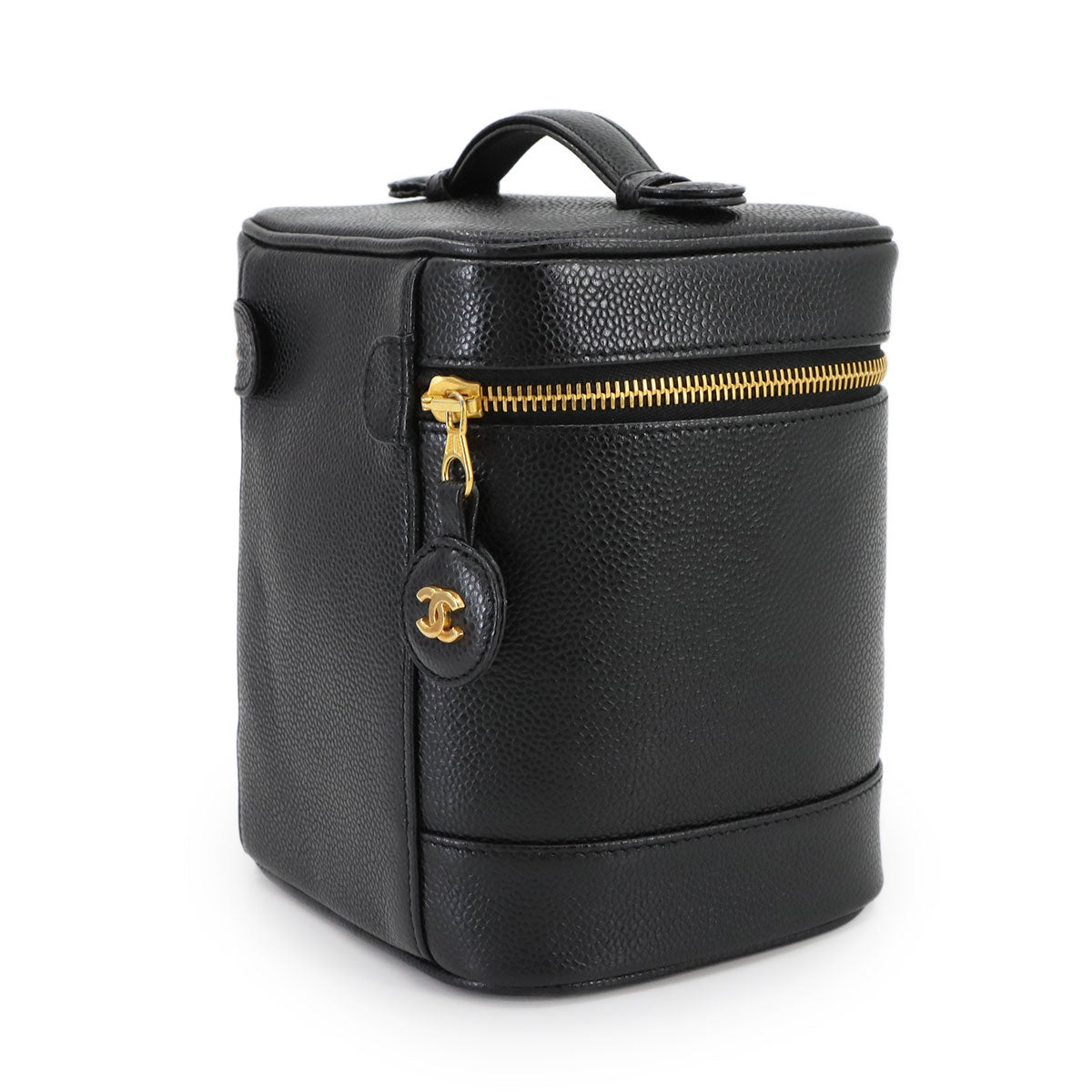 Vanity Hand Bag Caviar Skin Leather Black A01998 Vintage Purse