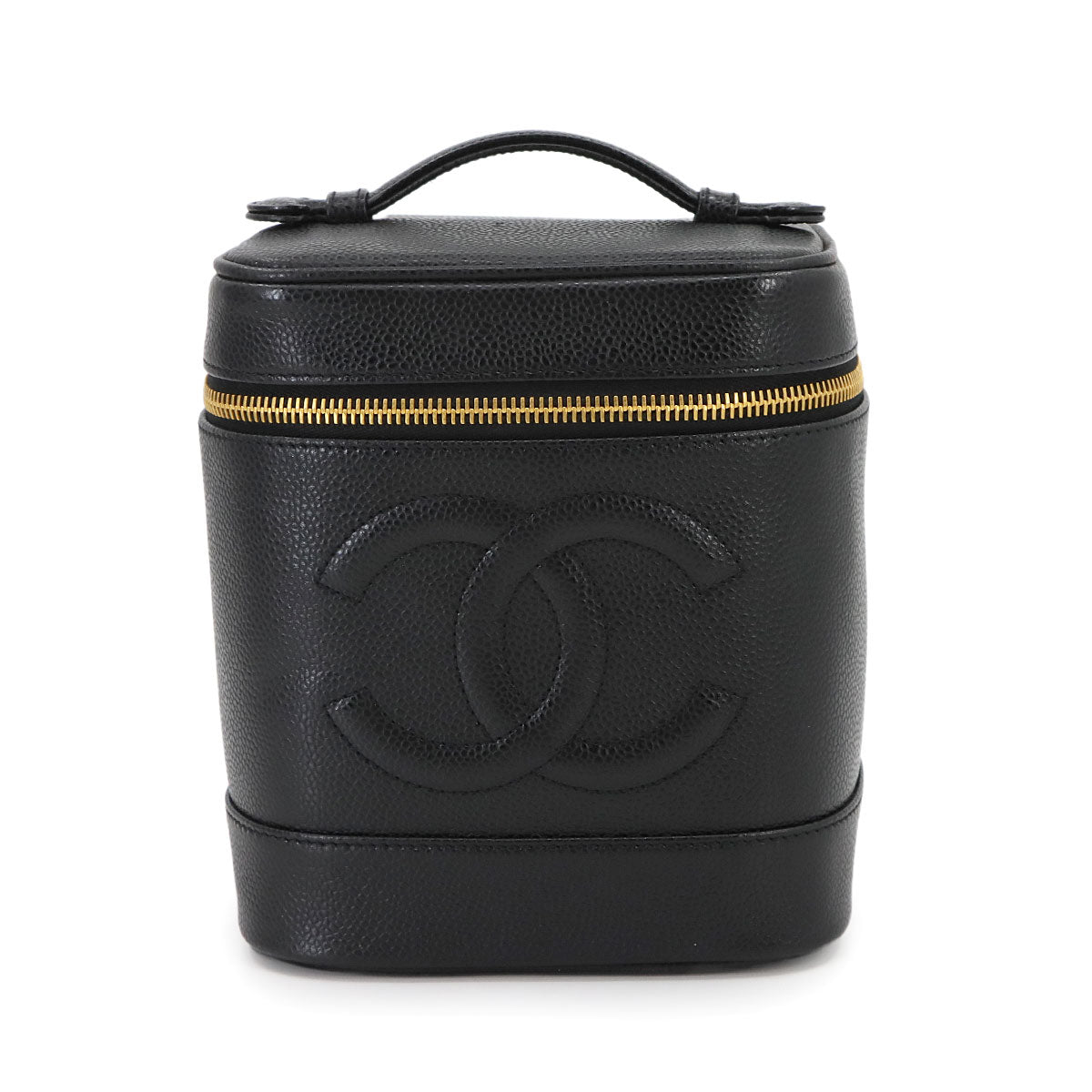 Vanity Hand Bag Caviar Skin Leather Black A01998 Vintage Purse