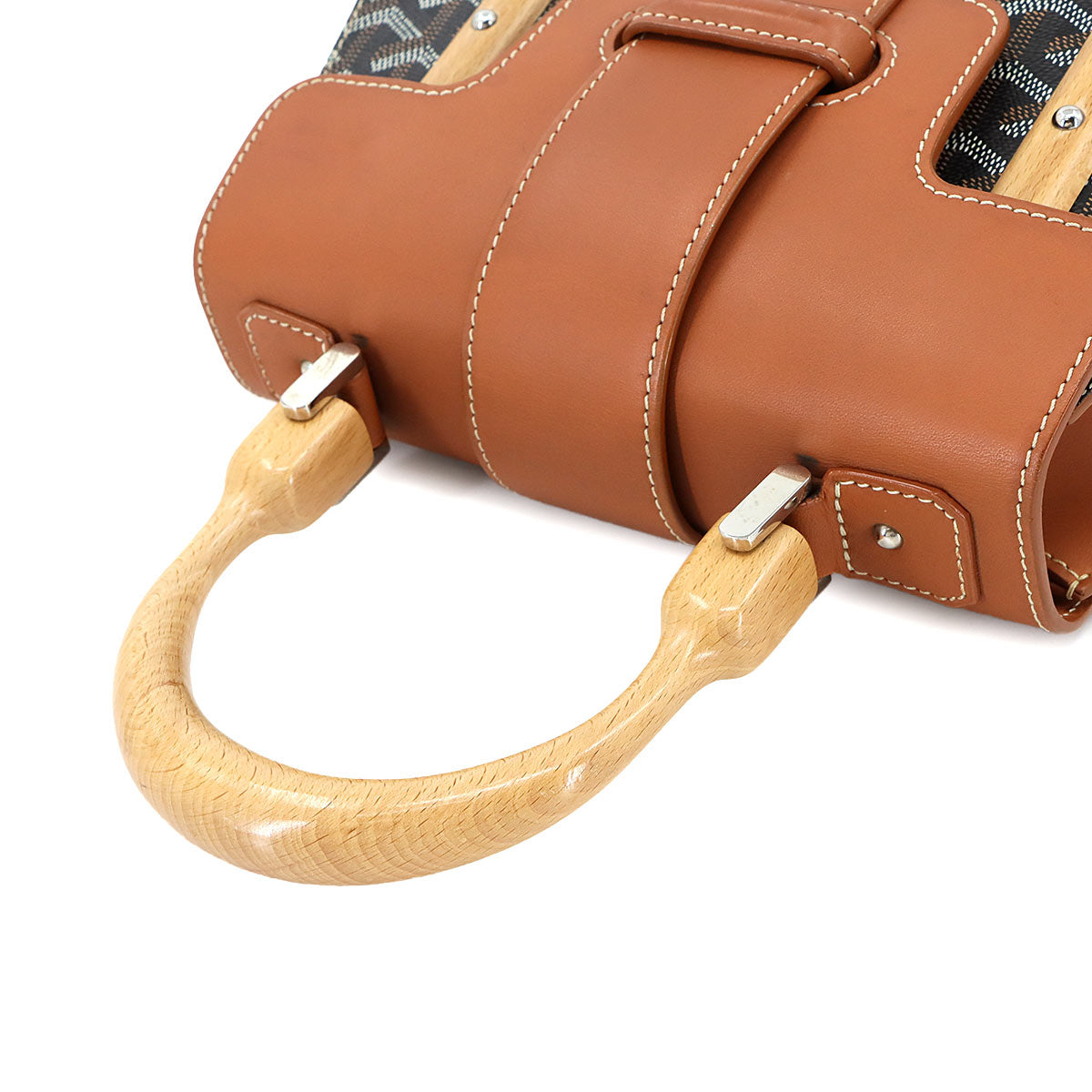 Saigon PM Hand Shoulder Bag Leather PVC Wood Black Brown Purse