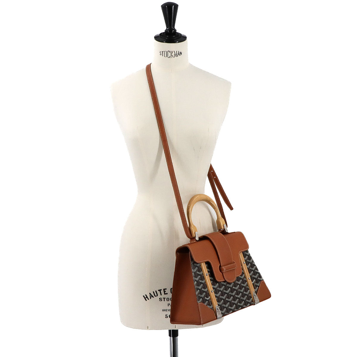 Saigon PM Hand Shoulder Bag Leather PVC Wood Black Brown Purse