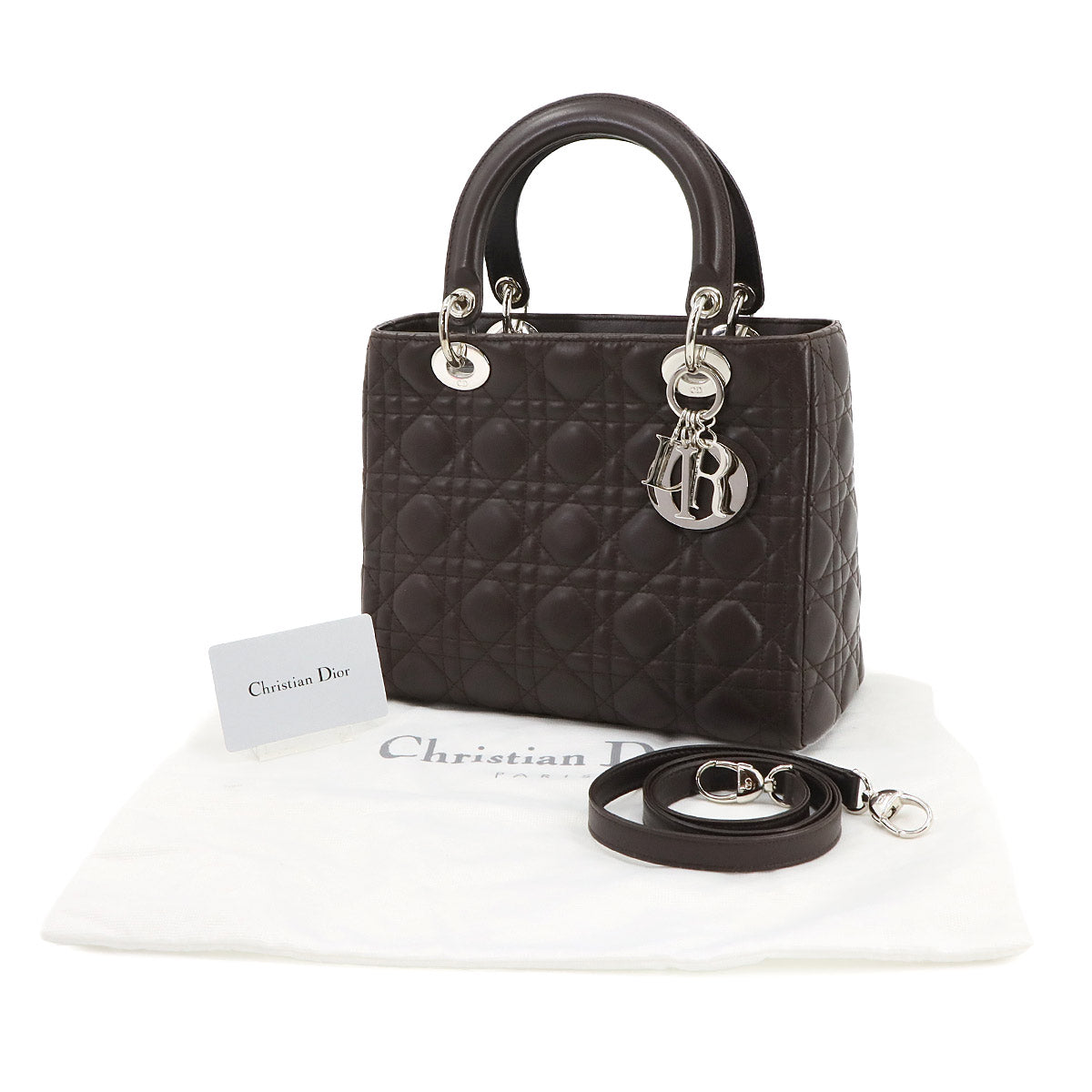 Lady Dior Medium Hand Shoulder Bag Leather Brown