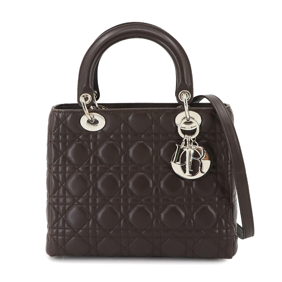 Lady Dior Medium Hand Shoulder Bag Leather Brown