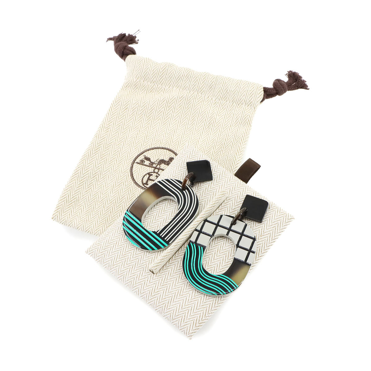 Isthme Ism Pop Check Earrings Buffalo Horn Lacquer Wood