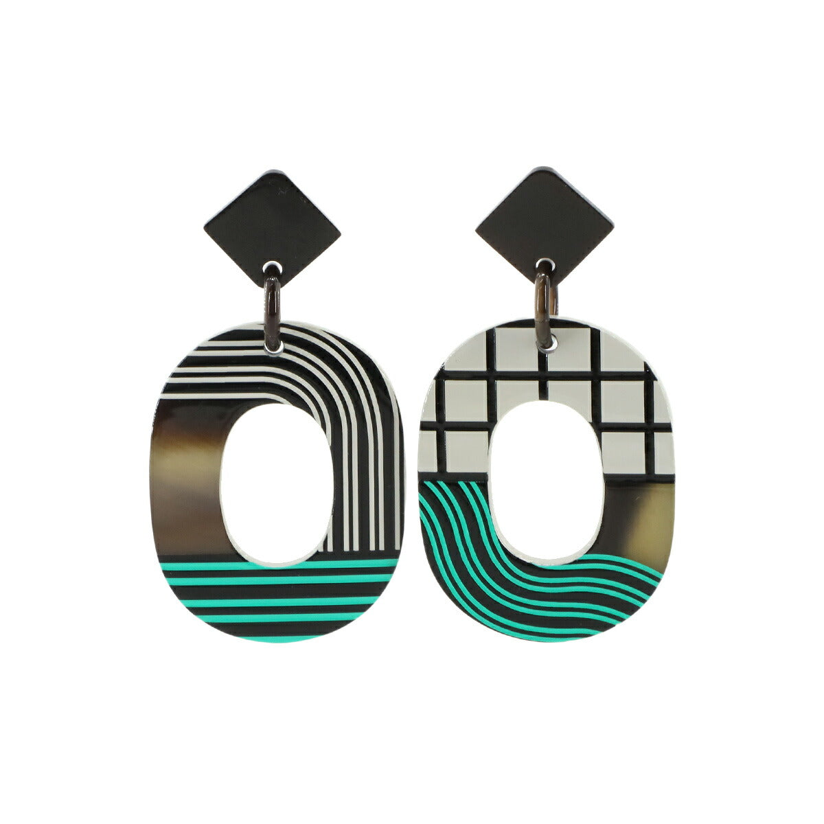Isthme Ism Pop Check Earrings Buffalo Horn Lacquer Wood