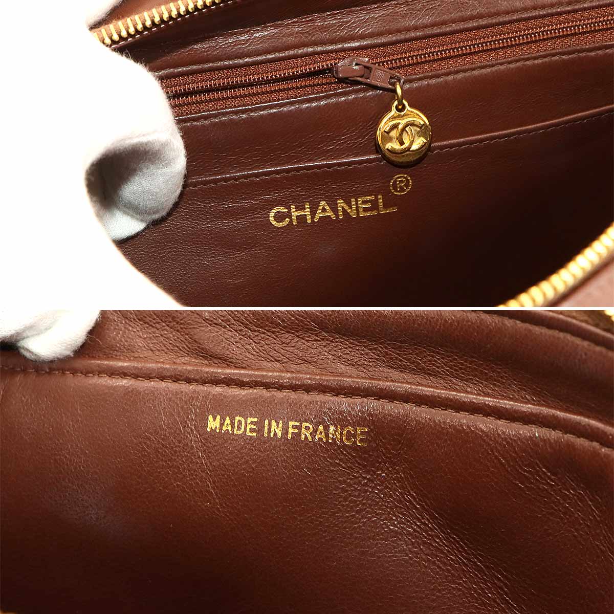 Matelasse Chain Backpack Leather Brown Vintage Purse