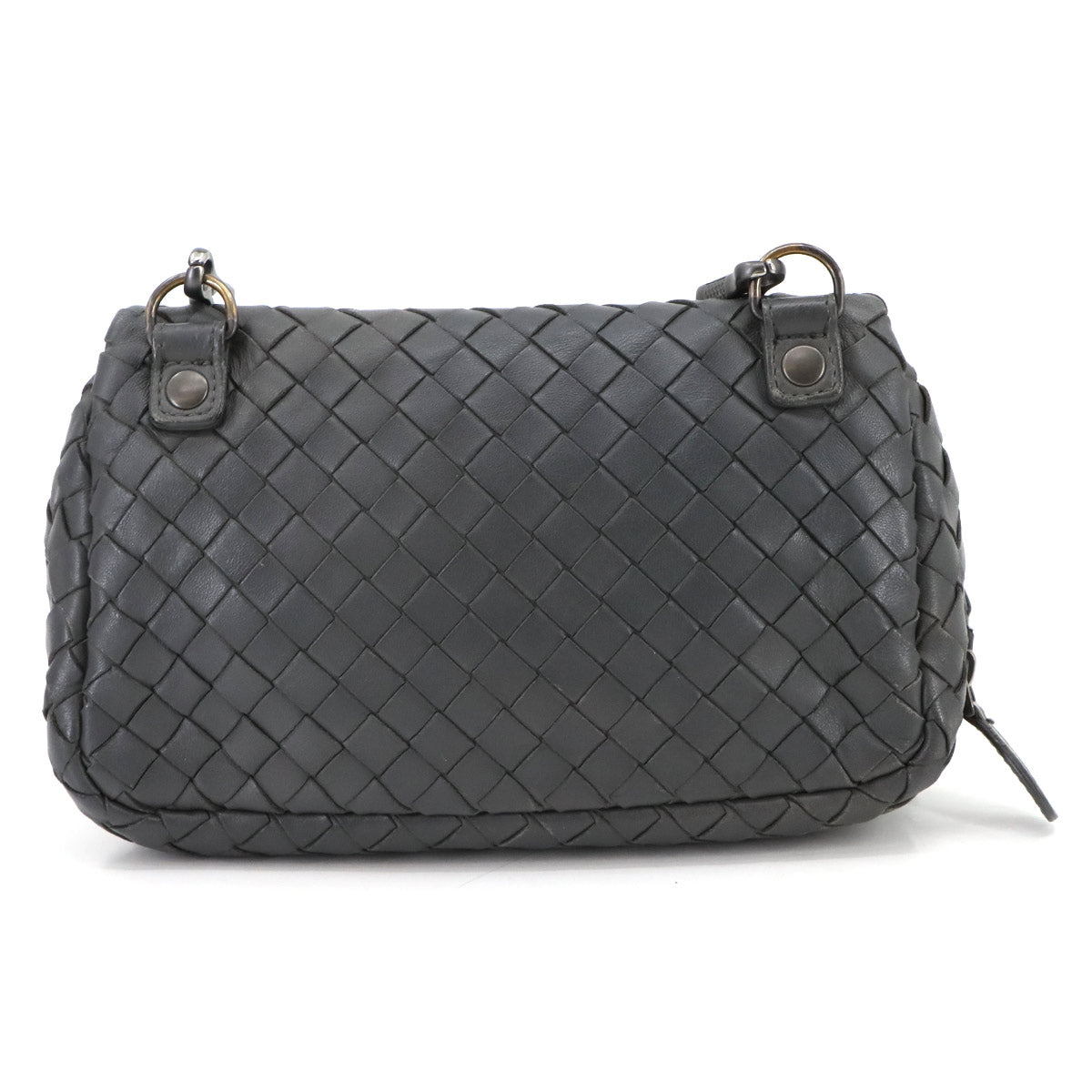 Intrecciato Chain Shoulder Bag Leather Gray Purse