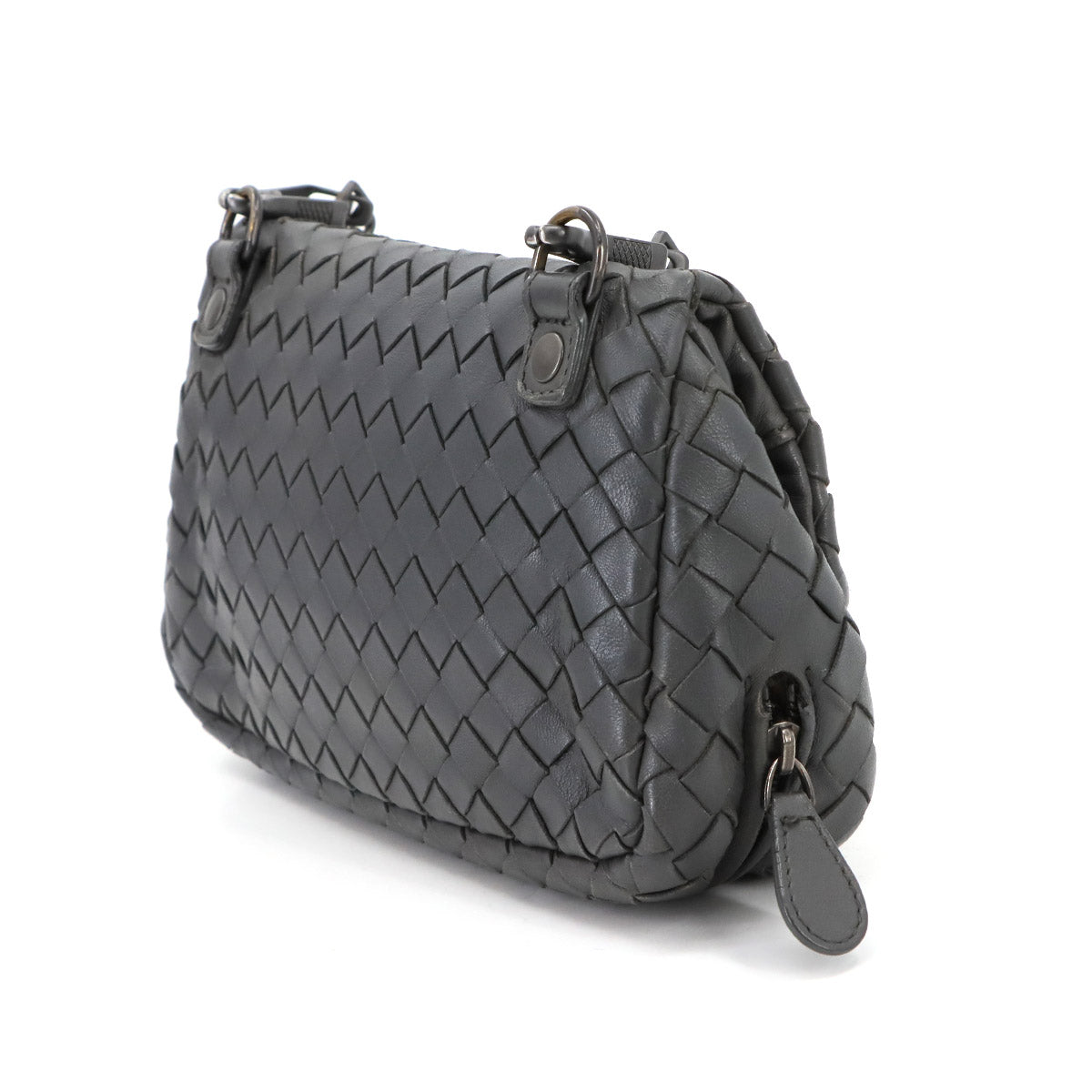 Intrecciato Chain Shoulder Bag Leather Gray Purse