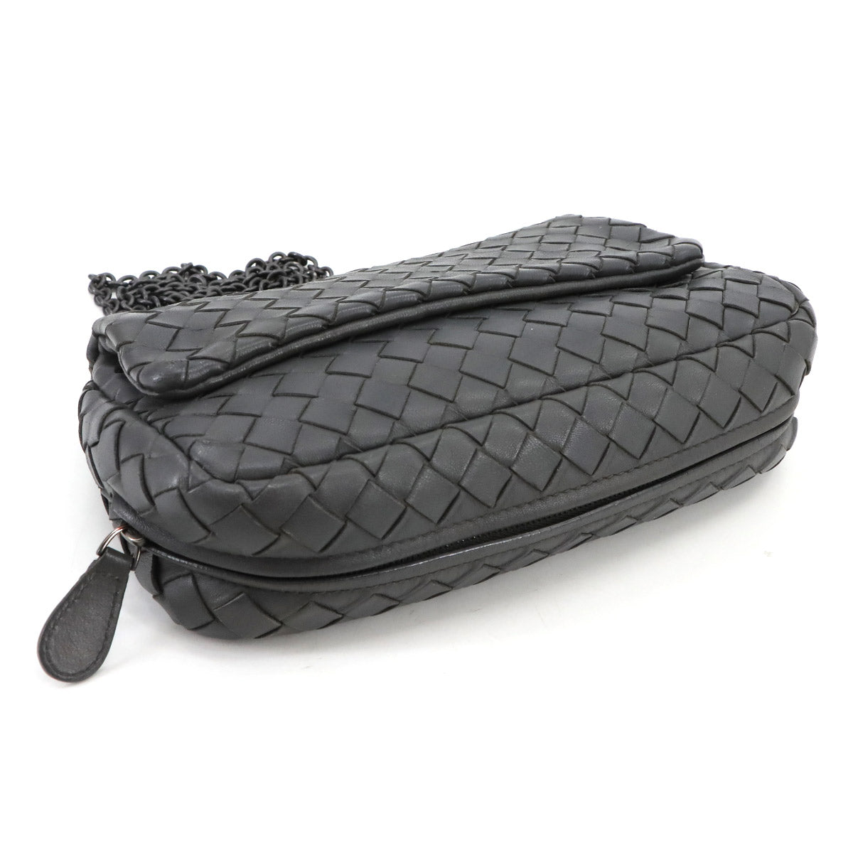 Intrecciato Chain Shoulder Bag Leather Gray Purse