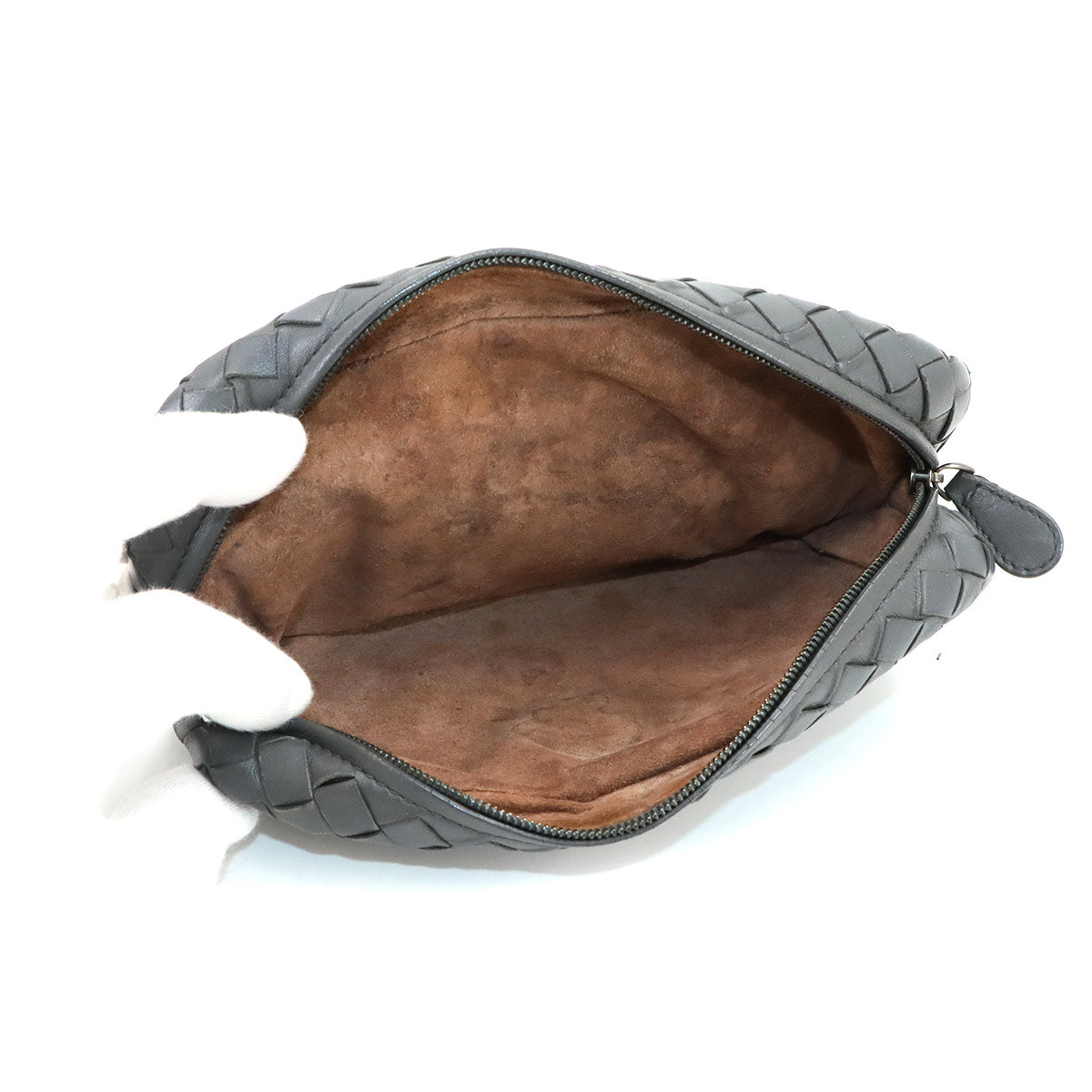 Intrecciato Chain Shoulder Bag Leather Gray Purse