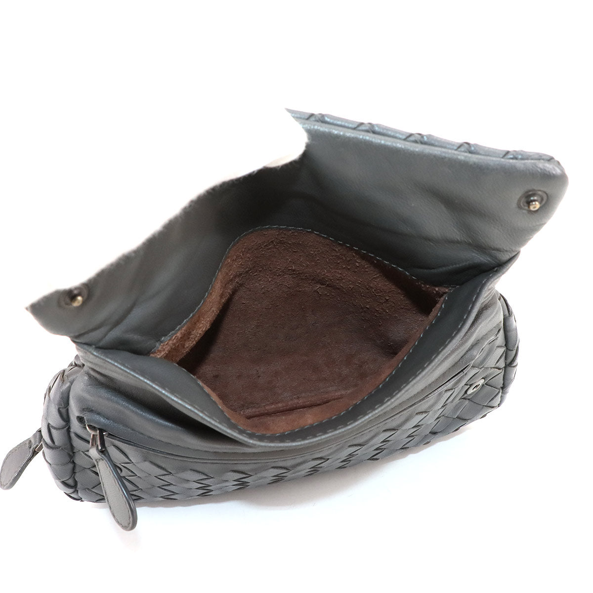 Intrecciato Chain Shoulder Bag Leather Gray Purse